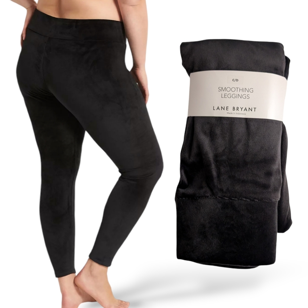 NEW Lane Bryant Black Soft Velour Smoothing Leggings Plus Size C/D 2X